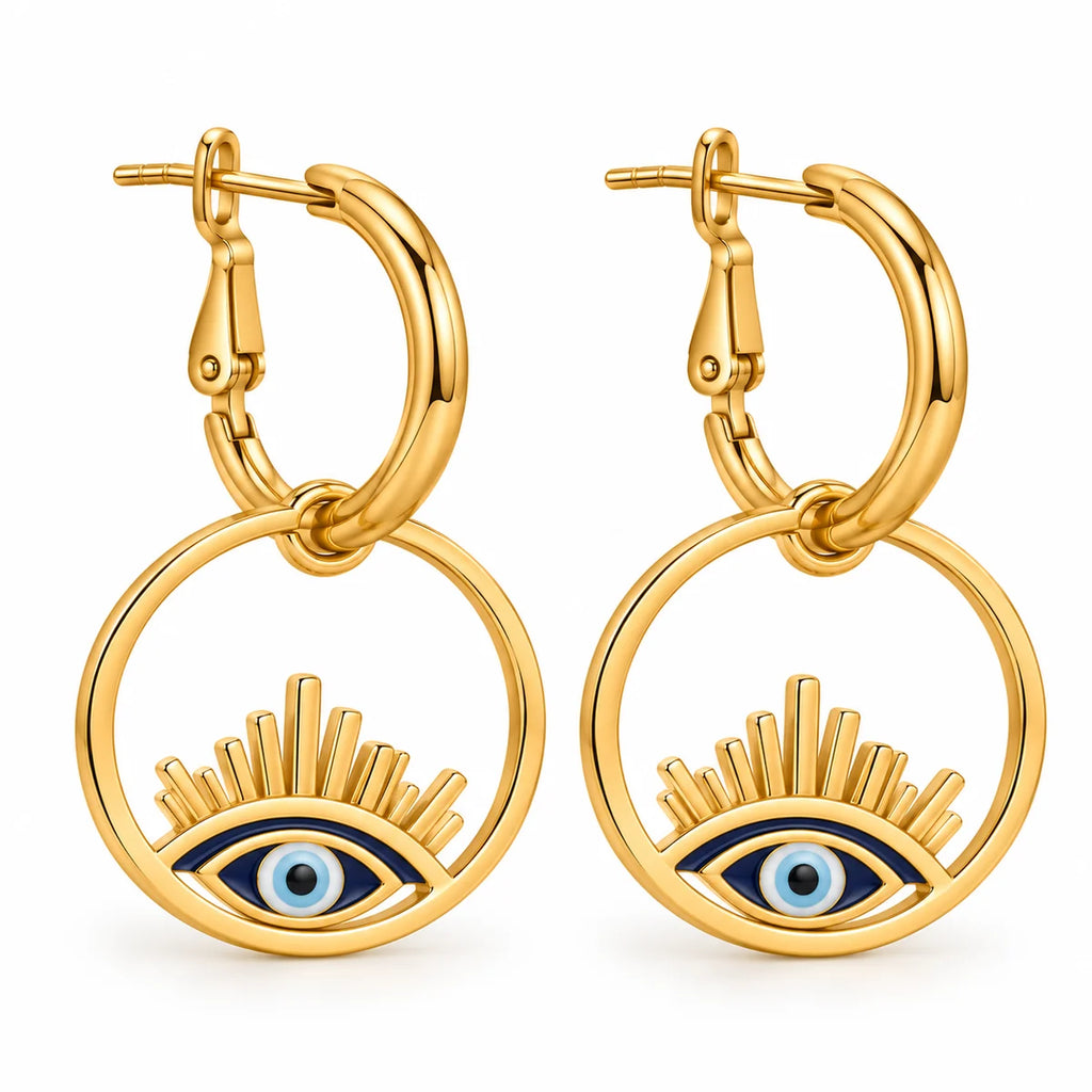 Evil Eye Gold Hoop Earrings