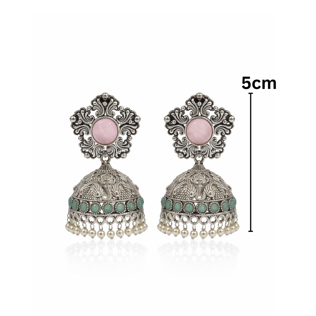 Antique Silver plated Dome Jhumkas