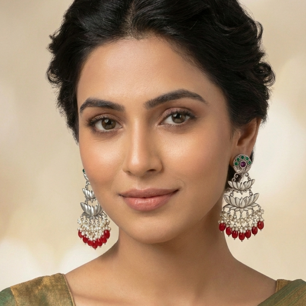 Zarika Lotus Pearl Drop Earrings