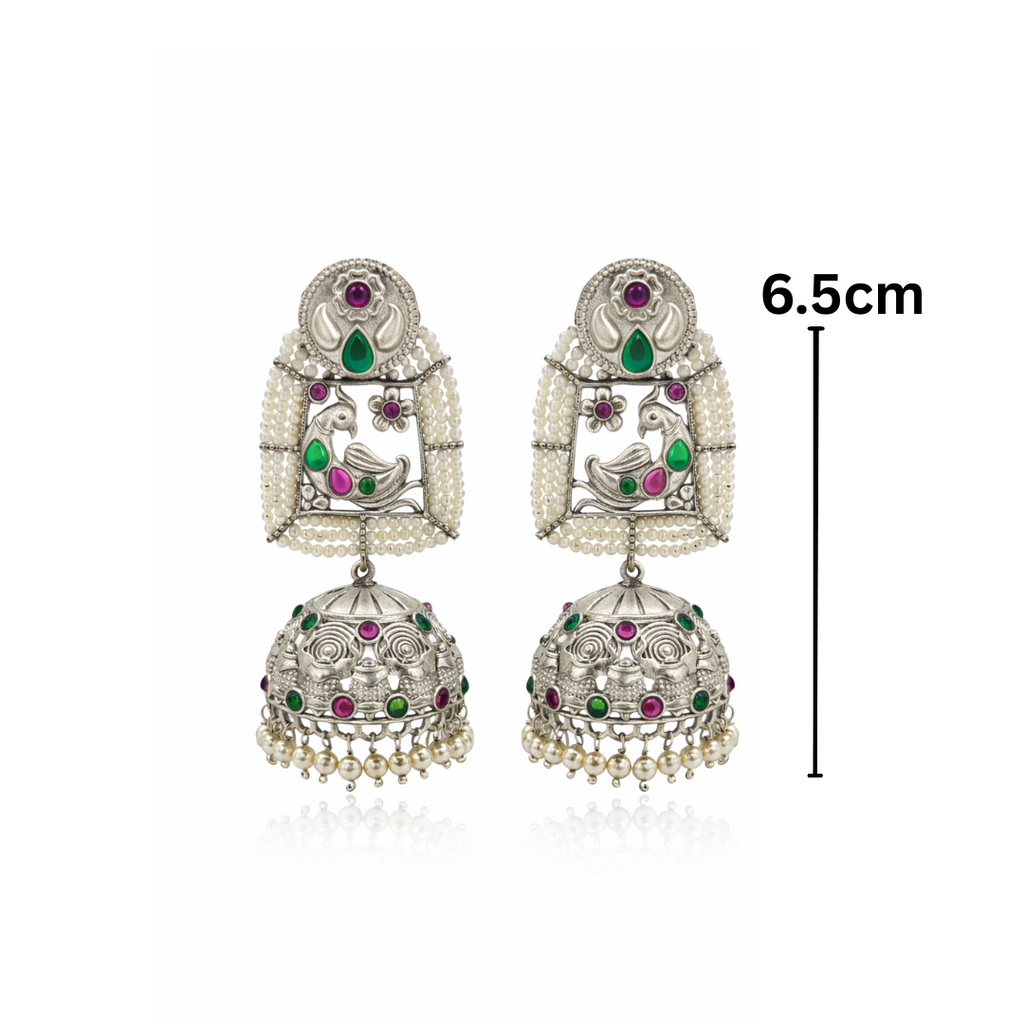 Peacock Jhumkas with Pearl Beads