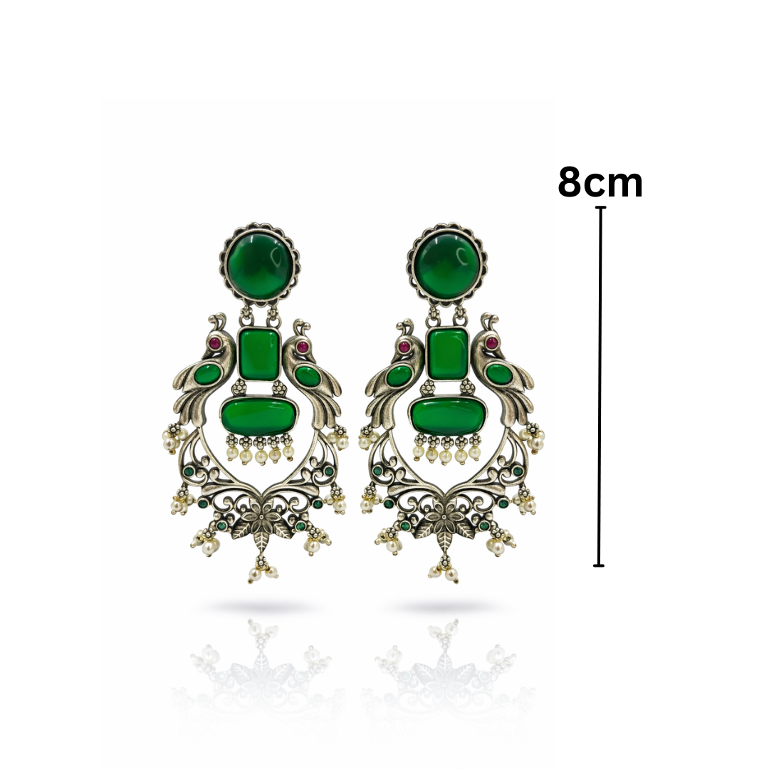 Evara Green Stone Statement Earrings