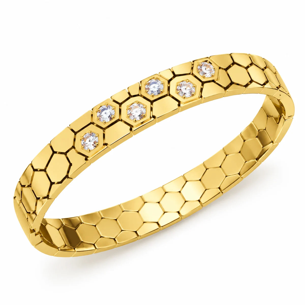 Gold Honeycomb CZ Bangle
