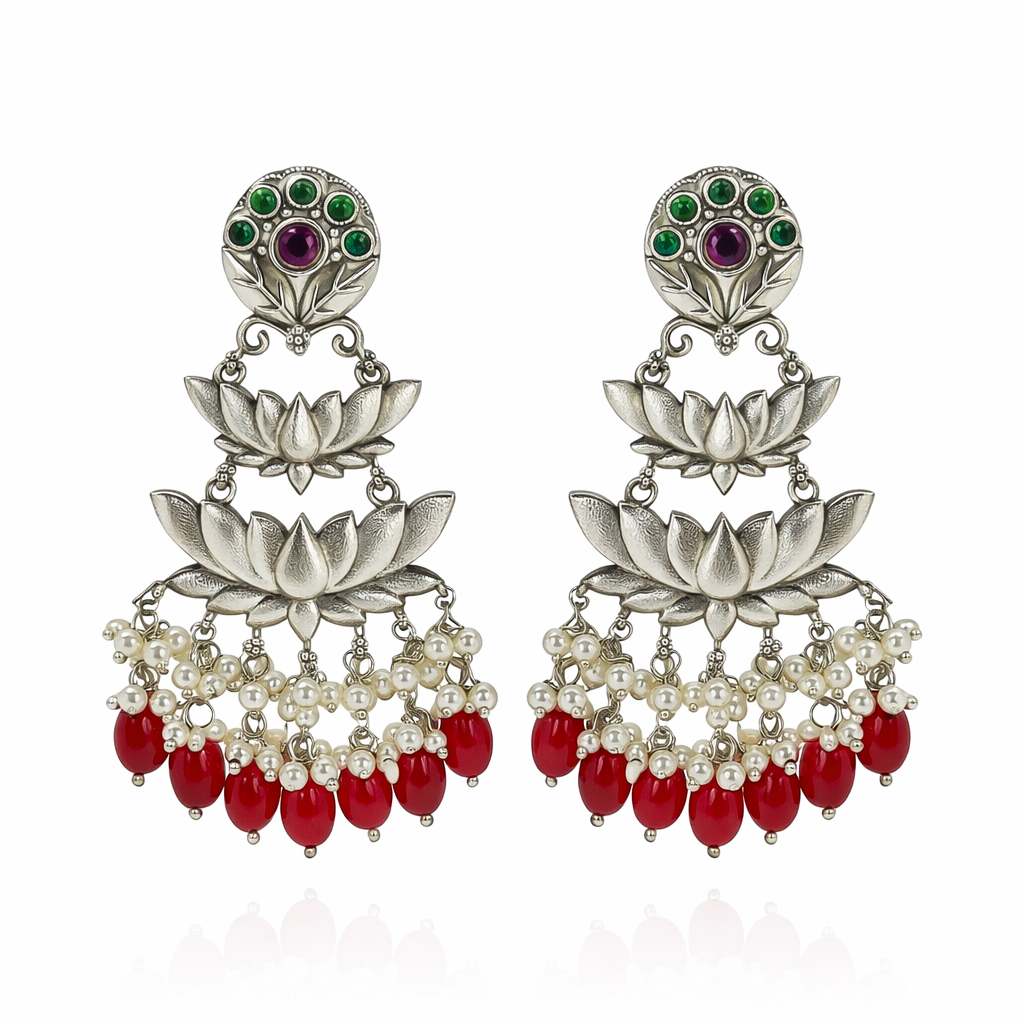Zarika Lotus Pearl Drop Earrings