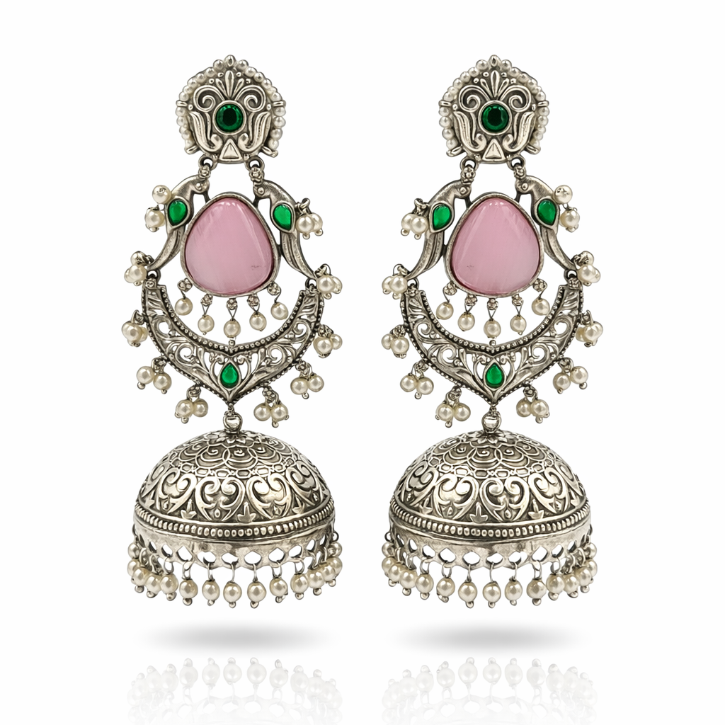 Gulbahaar Pink Stone Jhumkas