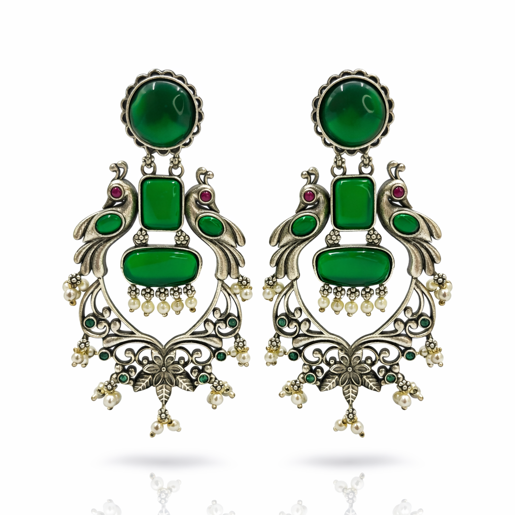 Evara Green Stone Statement Earrings