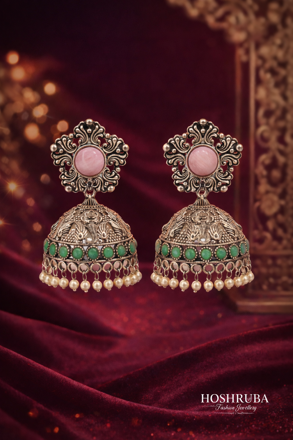 Antique Silver plated Dome Jhumkas