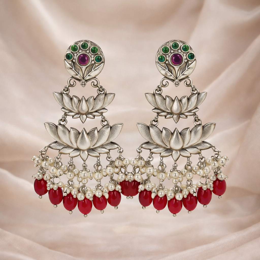 Zarika Lotus Pearl Drop Earrings
