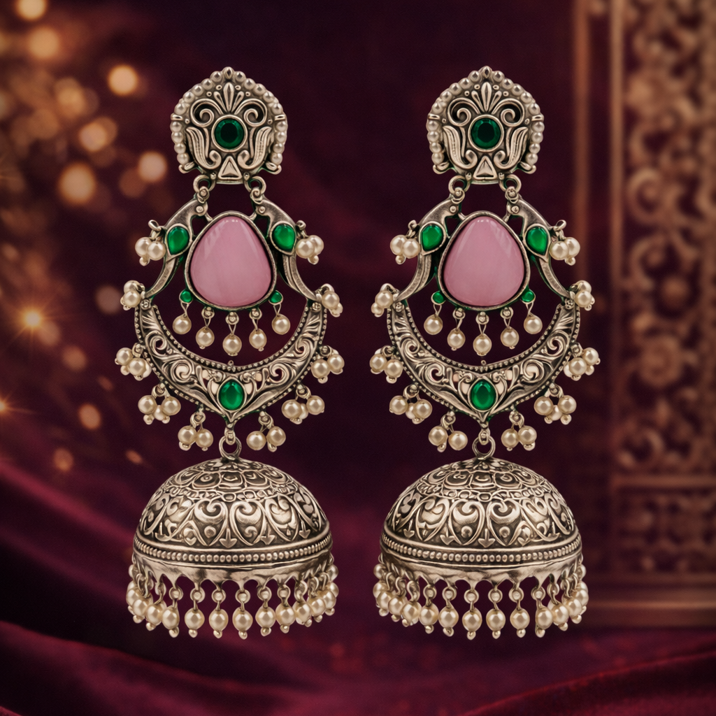 Gulbahaar Pink Stone Jhumkas