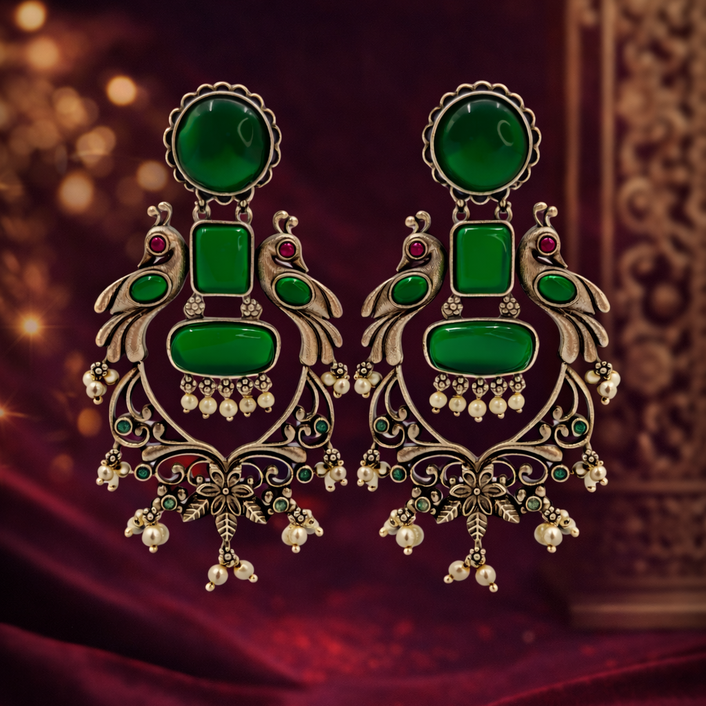 Evara Green Stone Statement Earrings