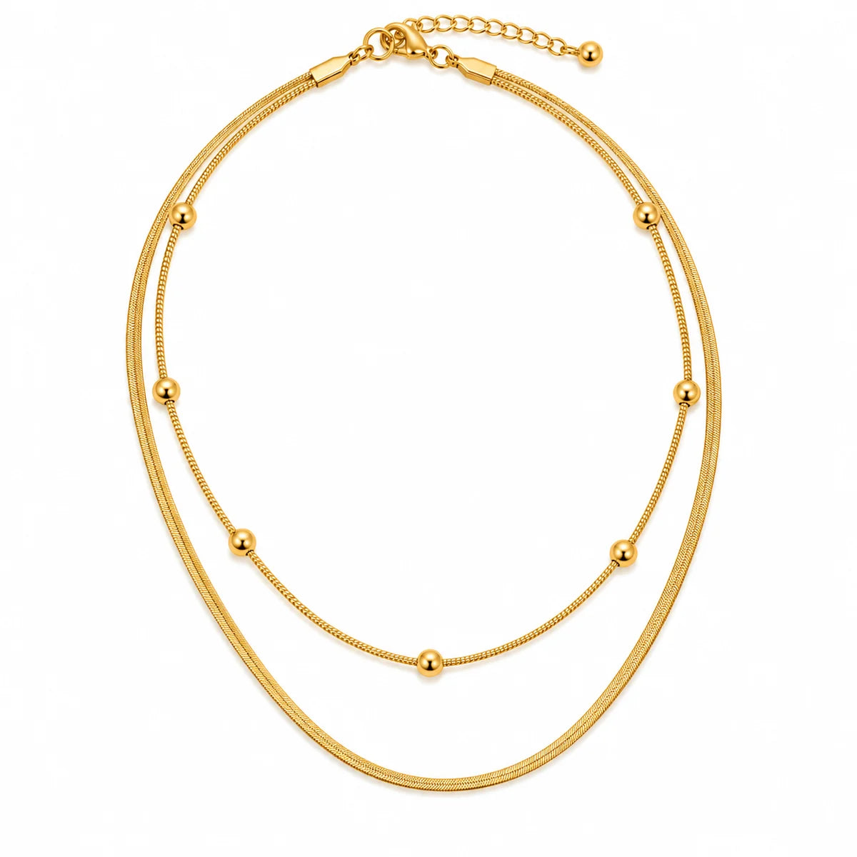 Double Layer Gold Beaded Chain Necklace
