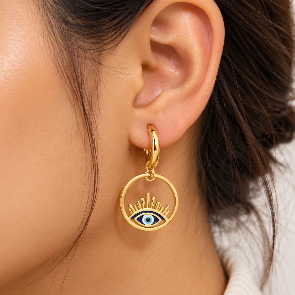 Evil Eye Gold Hoop Earrings