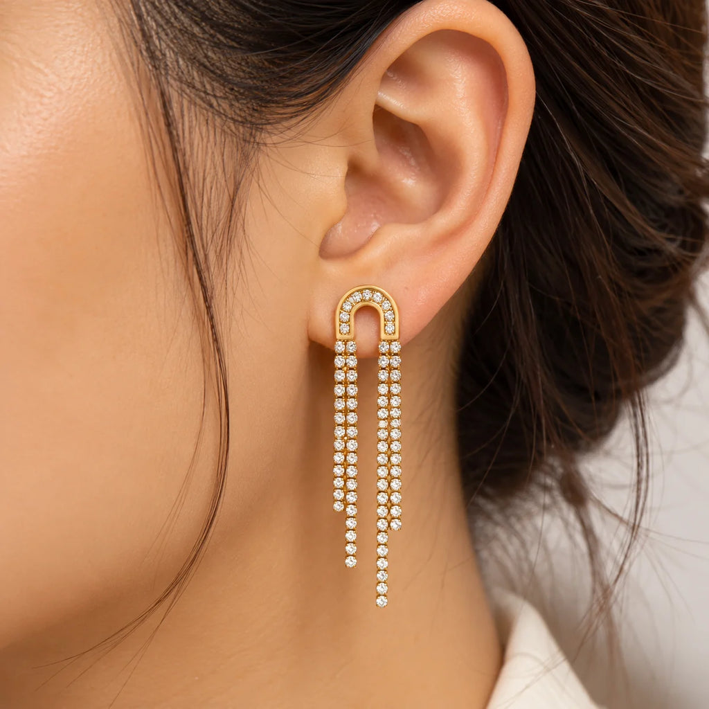 Gold Rhinestone Chandelier Earrings