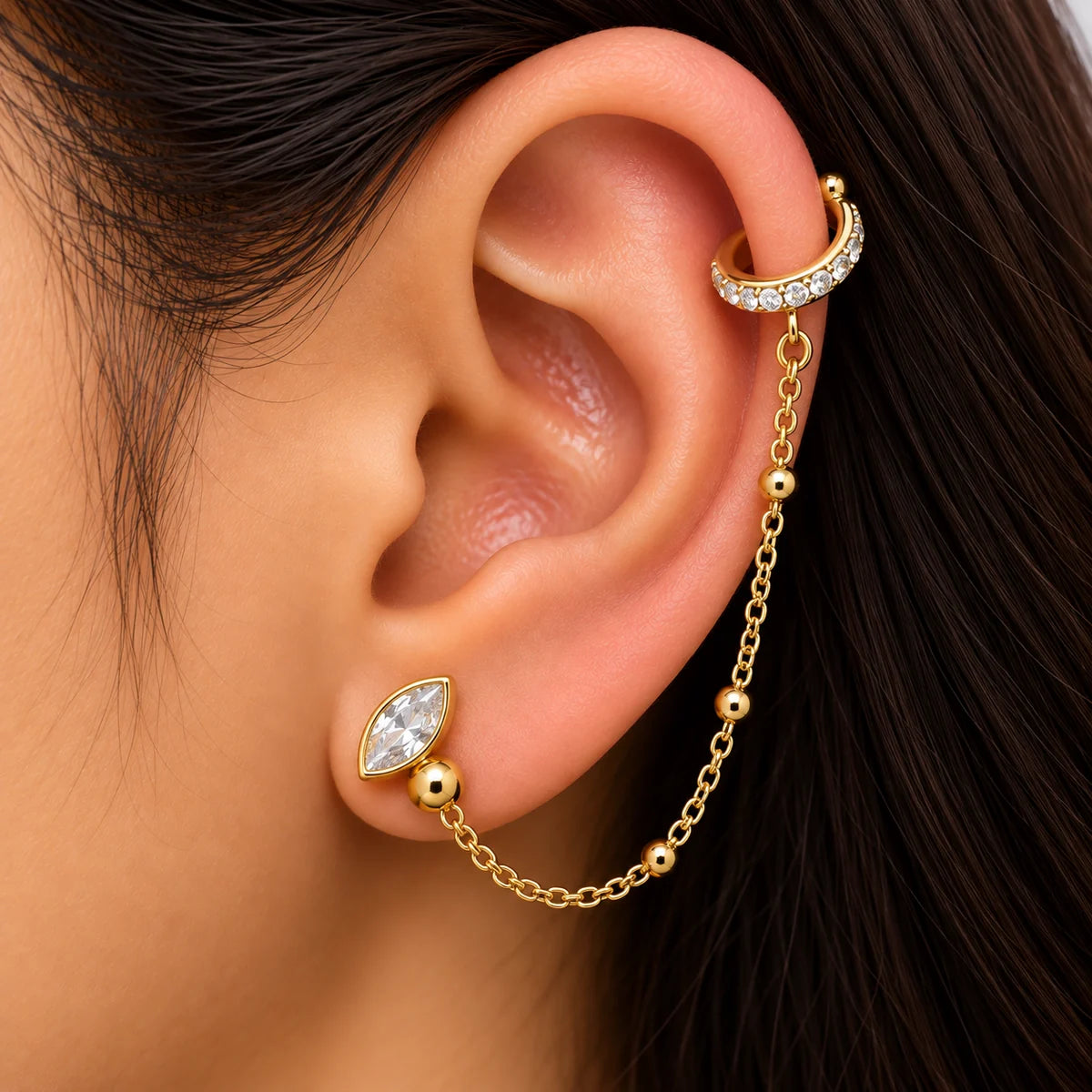 Gold Marquise Crystal Chain Ear Cuff