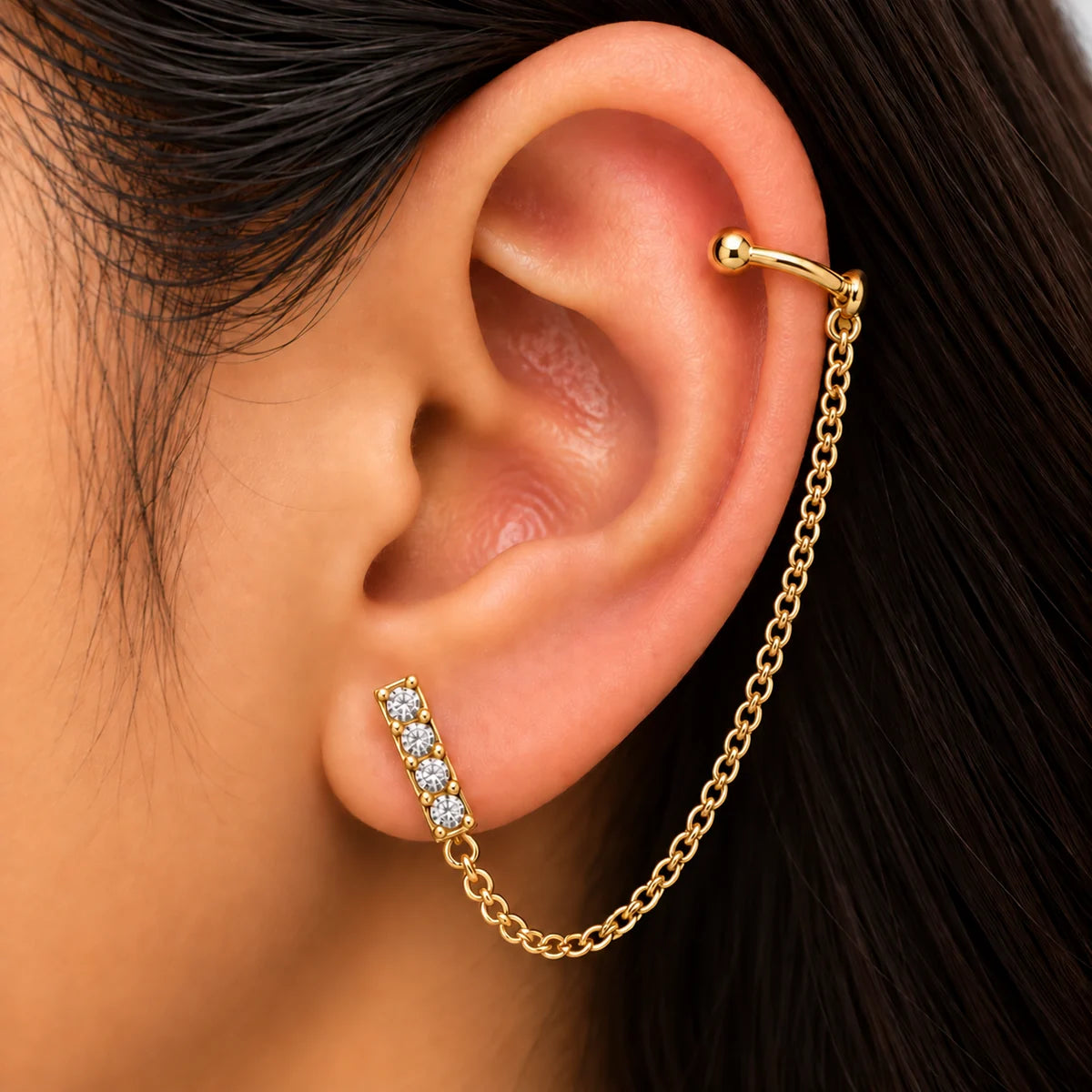 Minimalist Bar and Chain Gold Cartilage Earring