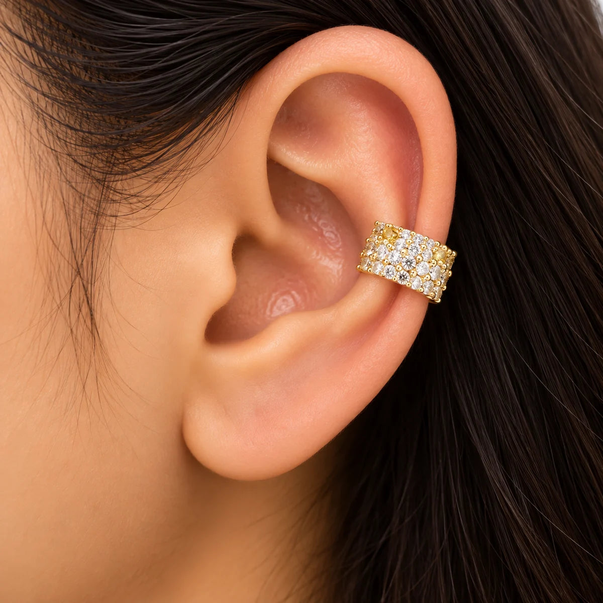 Gold Paved Crystal Wide Ear Cuff