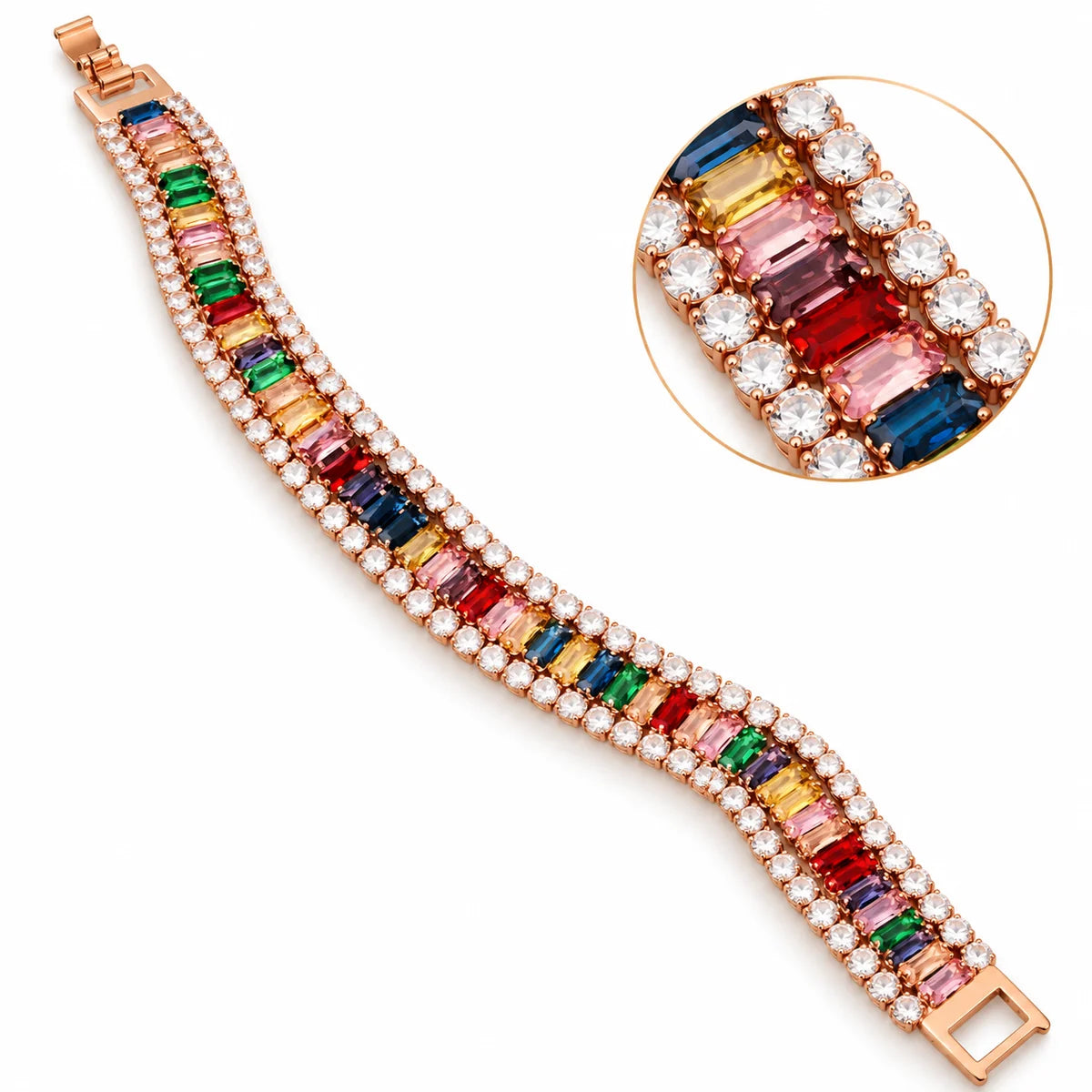 Rainbow Prism Baguette Tennis Bracelet