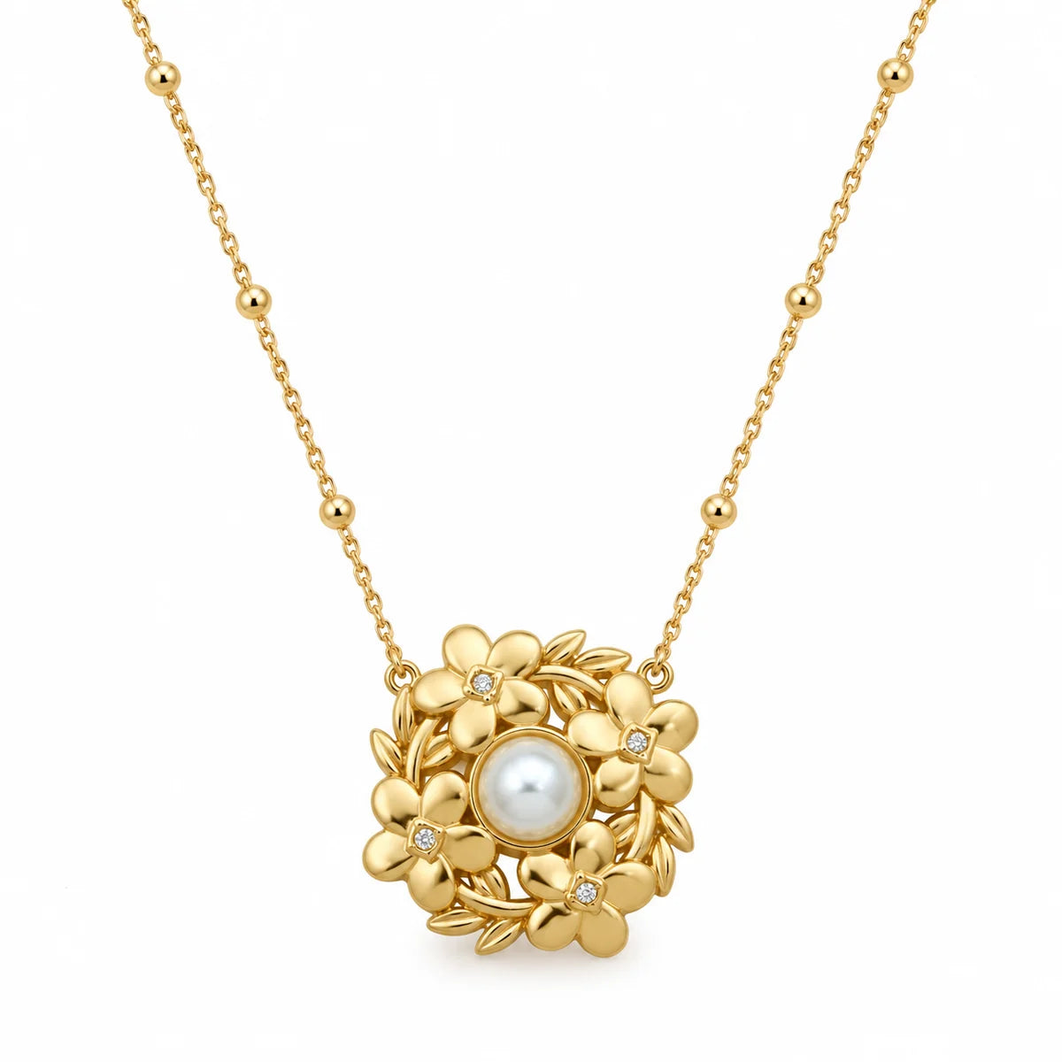 Floral Pearl Gold Pendant Necklace