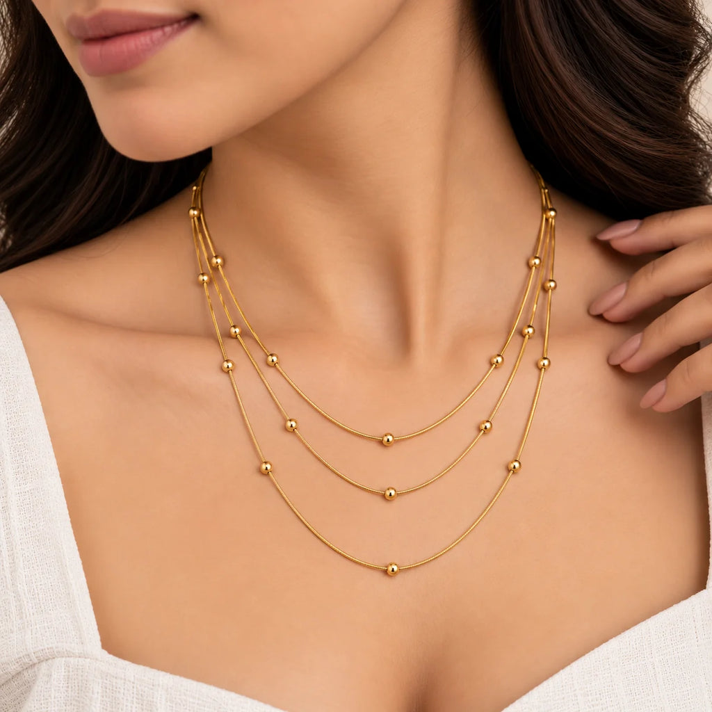 Effortless Chic Beaded Triple Strand Necklace