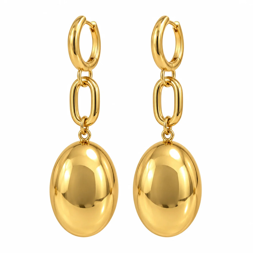Gold Oval Drop Hoop Earrings